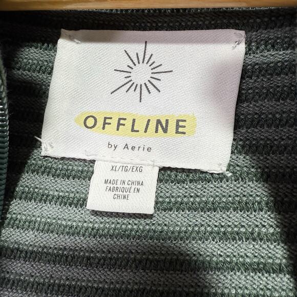 OFFLINE by Aerie Ribbed Half Zip Sweater Green Striped Thumbholes XL Pullover - Picture 4 of 9
